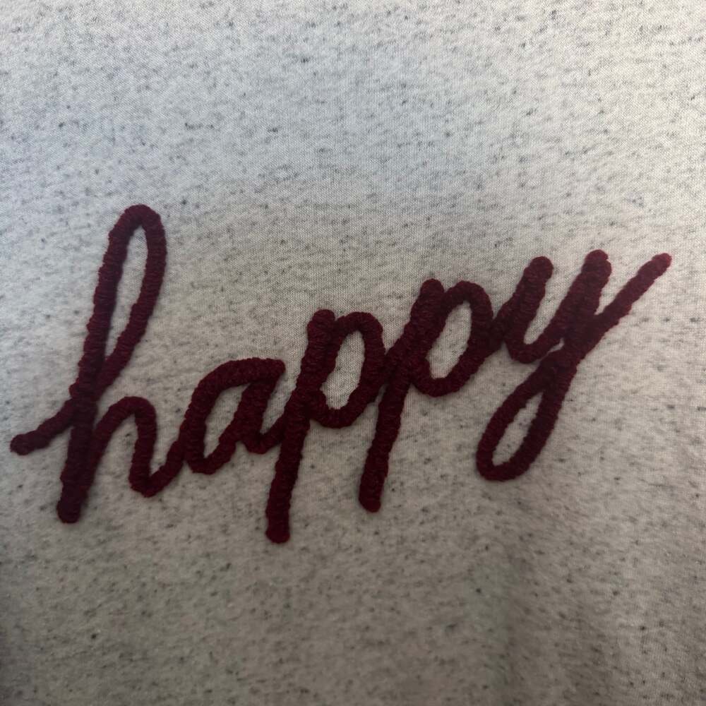 Rae Dunn Heather Gray Embroidered 'Happy' Crewneck Sweatshirt - Picture 4 of 4